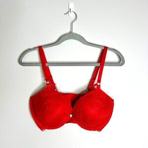 Victoria's Secret Red Lace Push-Up Bra Sexy Strappy 36DD